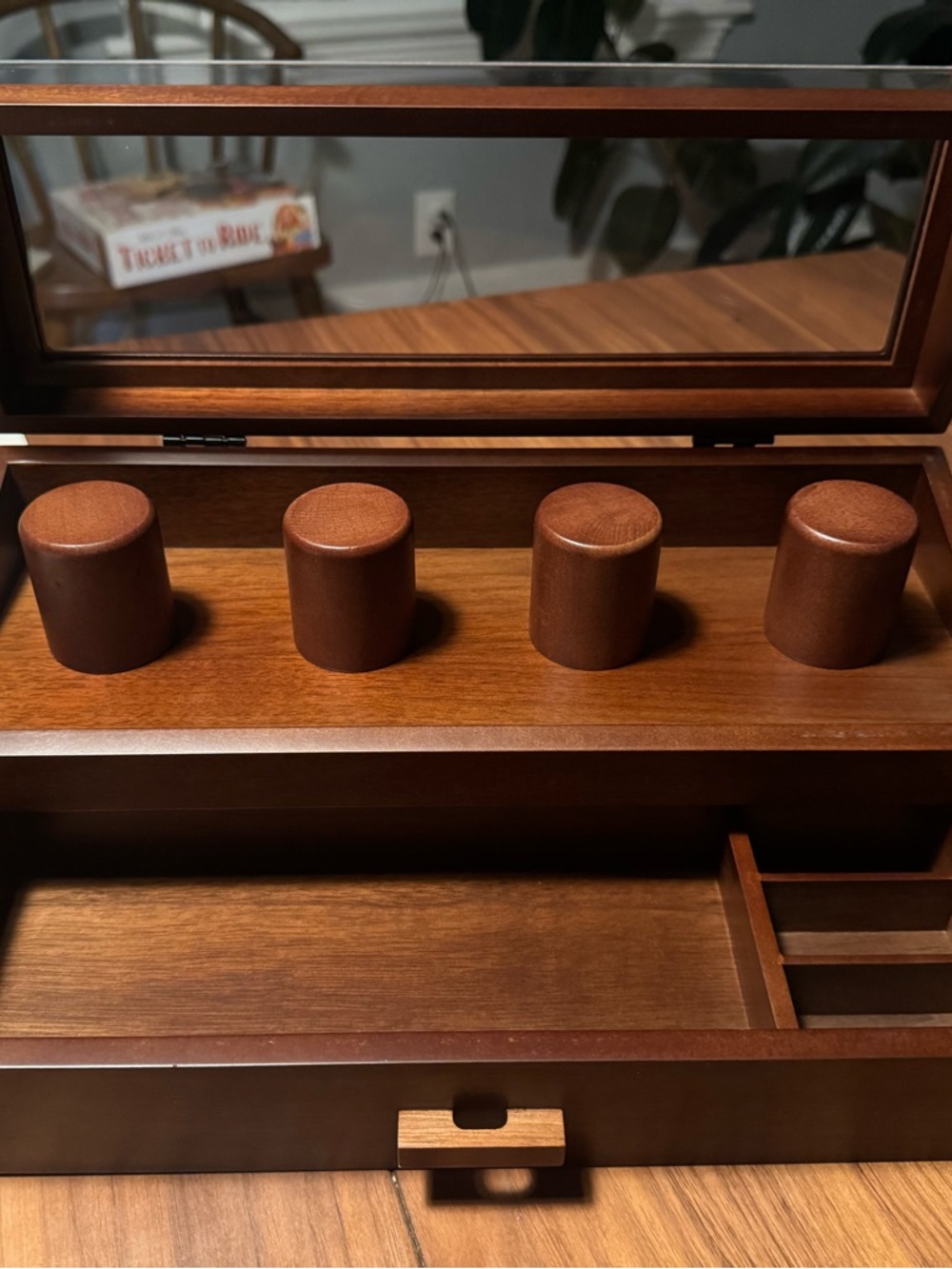Wooden Jewelry Organizer Box with Brown Finish